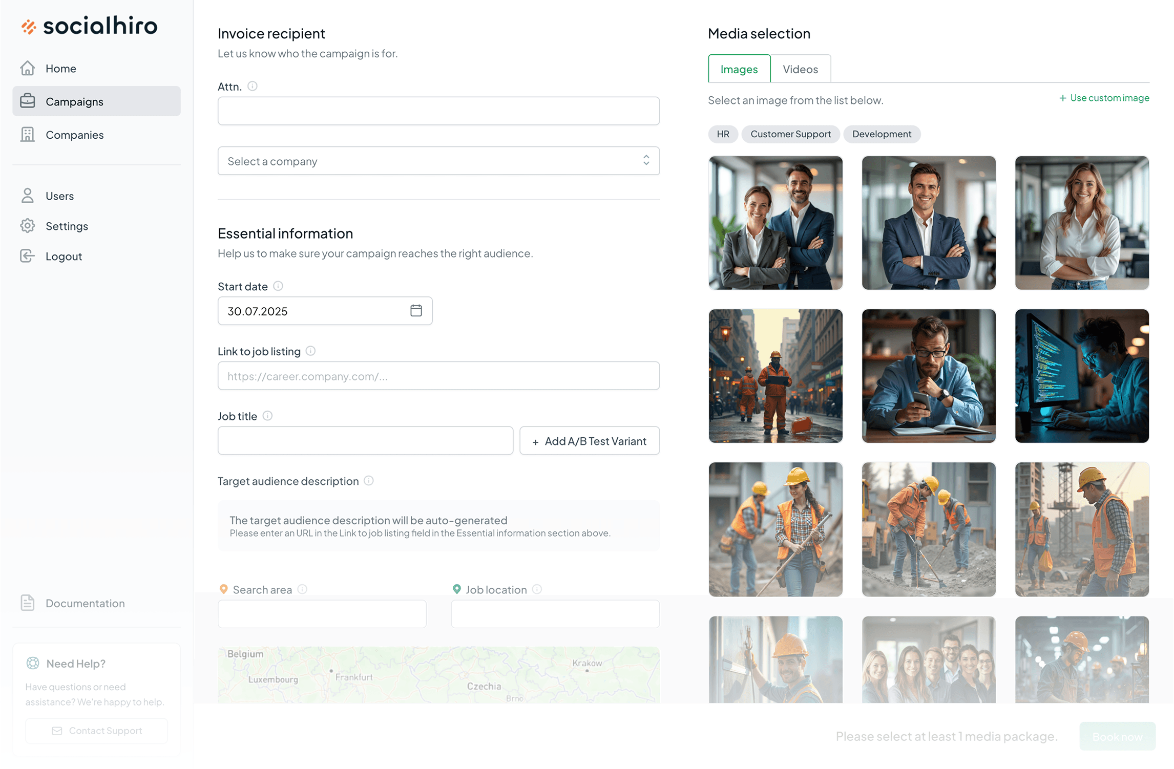 Eine Darstellung der Benutzeroberfläche der socialhiro-Plattform.